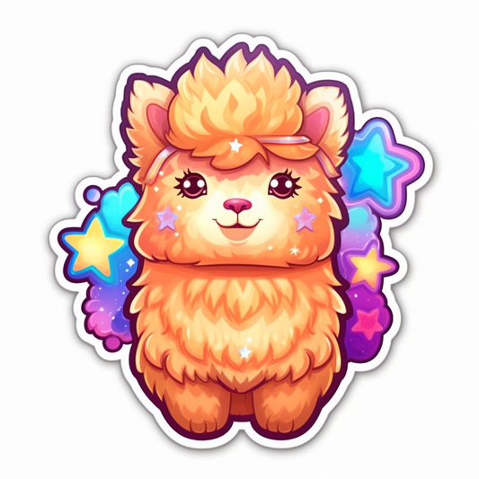 Fluffy alpaca with a soft coat and big eyes Vinyl Decal Sticker for Car, Laptop, Tumbler and more # 0011011