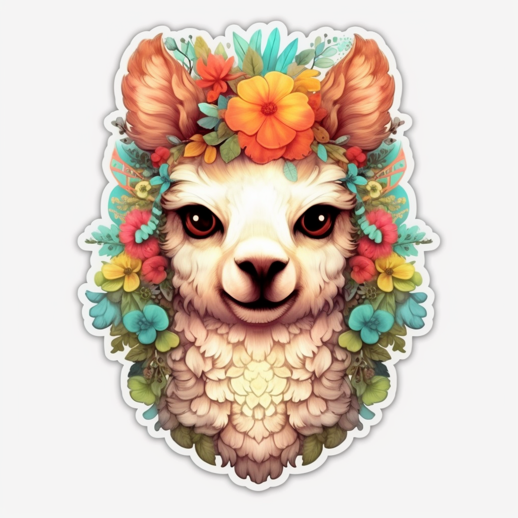 Fluffy alpaca with a soft coat and big eyes Vinyl Decal Sticker for Car, Laptop, Tumbler and more # 0011016