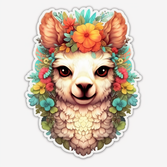 Fluffy alpaca with a soft coat and big eyes Vinyl Decal Sticker for Car, Laptop, Tumbler and more # 0011016