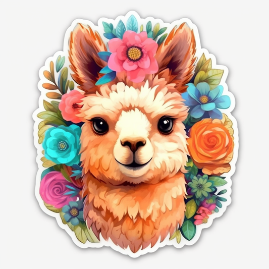 Fluffy alpaca with a soft coat and big eyes Vinyl Decal Sticker for Car, Laptop, Tumbler and more # 0011022