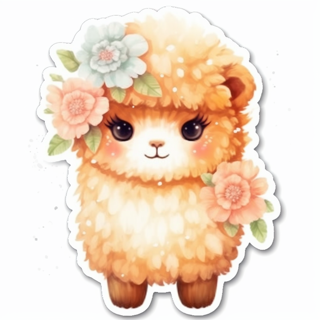 Fluffy alpaca with a soft coat and big eyes Vinyl Decal Sticker for Car, Laptop, Tumbler and more # 0011015