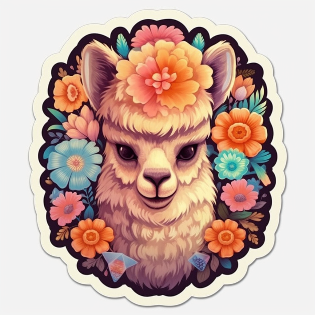 Fluffy alpaca with a soft coat and big eyes Vinyl Decal Sticker for Car, Laptop, Tumbler and more # 0011031