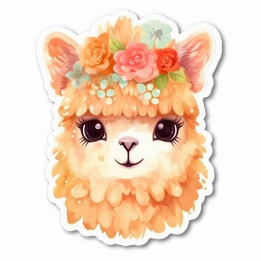 Fluffy alpaca with a soft coat and big eyes Vinyl Decal Sticker for Car, Laptop, Tumbler and more # 0011030