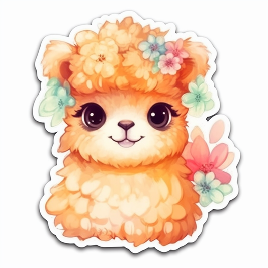 Fluffy alpaca with a soft coat and big eyes Vinyl Decal Sticker for Car, Laptop, Tumbler and more # 0011041
