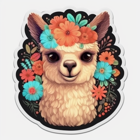 Fluffy alpaca with a soft coat and big eyes Vinyl Decal Sticker for Car, Laptop, Tumbler and more # 0011042