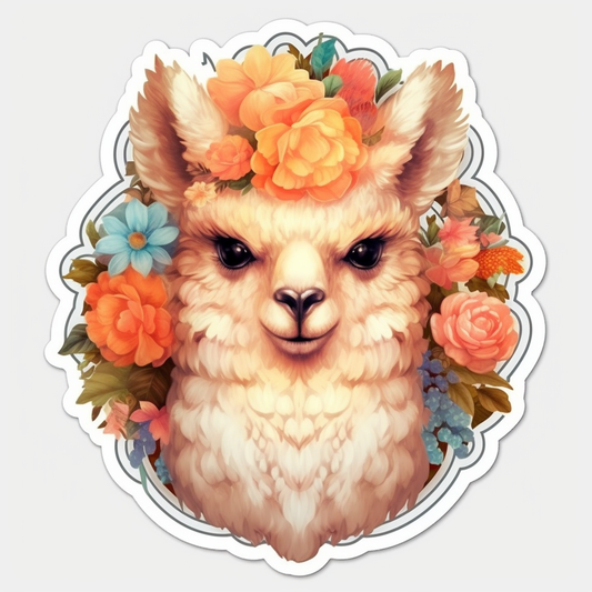 Fluffy alpaca with a soft coat and big eyes Vinyl Decal Sticker for Car, Laptop, Tumbler and more # 0011052