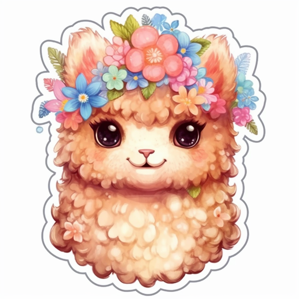 Fluffy alpaca with a soft coat and big eyes Vinyl Decal Sticker for Car, Laptop, Tumbler and more # 0011048