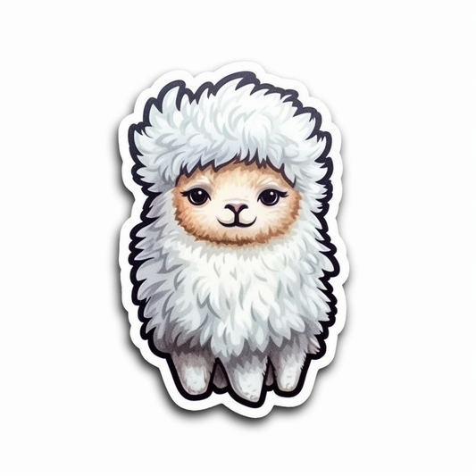 Fluffy alpaca with a soft coat and big eyes Vinyl Decal Sticker for Car, Laptop, Tumbler and more # 0011047