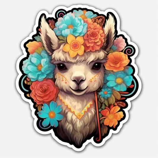 Fluffy alpaca with a soft coat and big eyes Vinyl Decal Sticker for Car, Laptop, Tumbler and more # 0011046