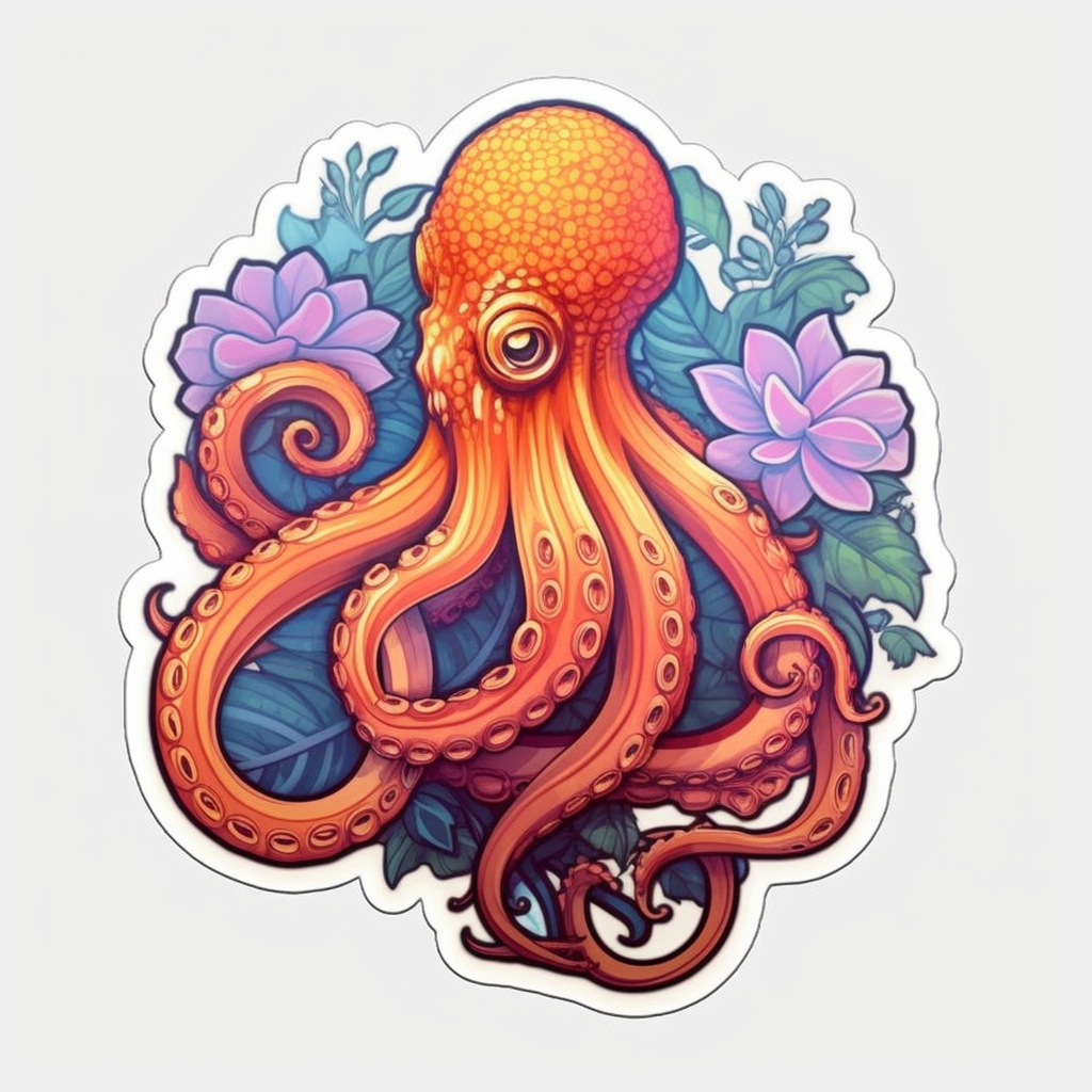 Friendly Octopus with wavy tentacles Vinyl Decal Sticker for Car, Laptop, Tumbler and more # 0011205