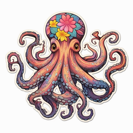 Friendly Octopus with wavy tentacles Vinyl Decal Sticker for Car, Laptop, Tumbler and more # 0011171