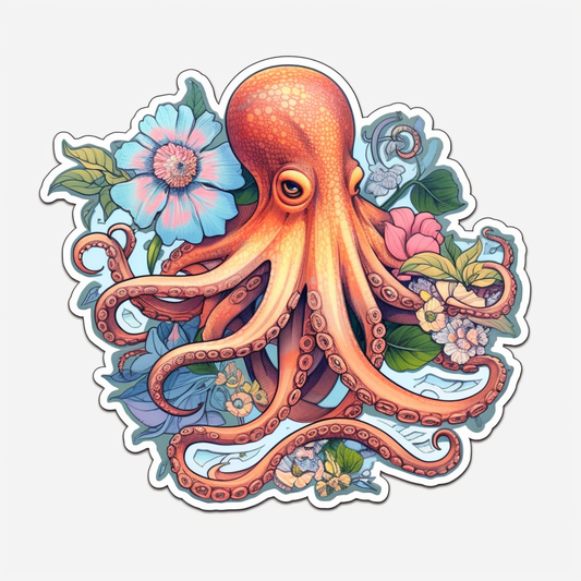 Friendly Octopus with wavy tentacles Vinyl Decal Sticker for Car, Laptop, Tumbler and more # 0011217