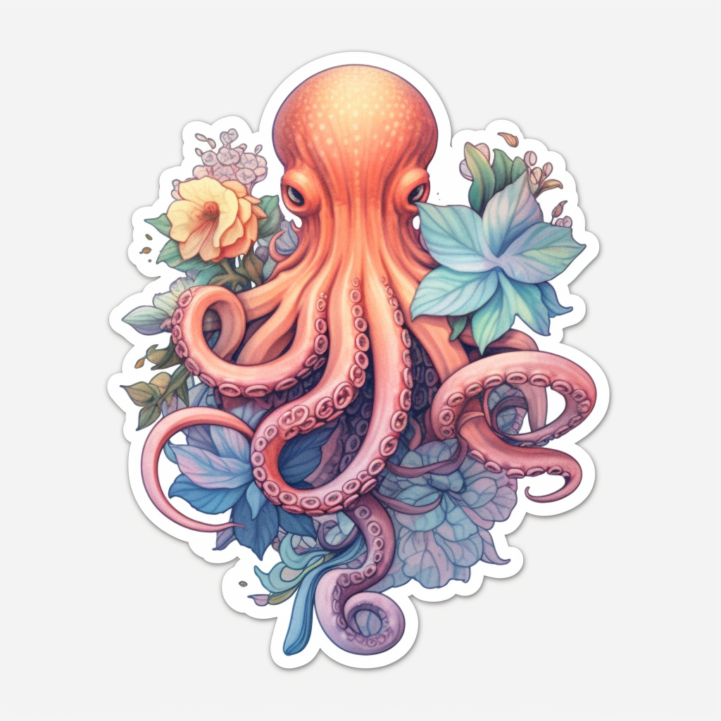 Friendly Octopus with wavy tentacles Vinyl Decal Sticker for Car, Lapt ...