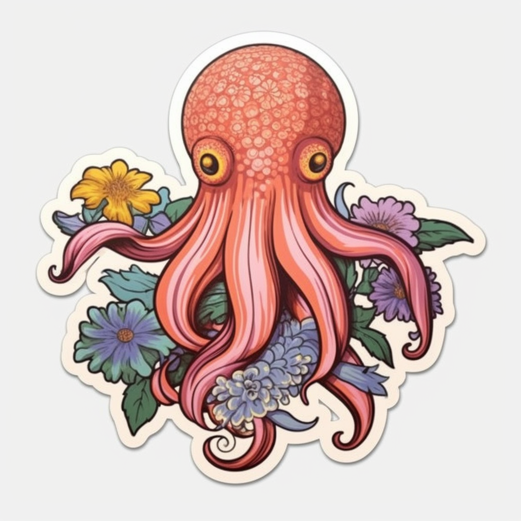 Friendly Octopus with wavy tentacles Vinyl Decal Sticker for Car, Laptop, Tumbler and more # 0011179