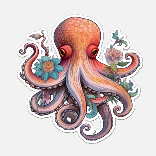 Friendly Octopus with wavy tentacles Vinyl Decal Sticker for Car, Laptop, Tumbler and more # 0011201