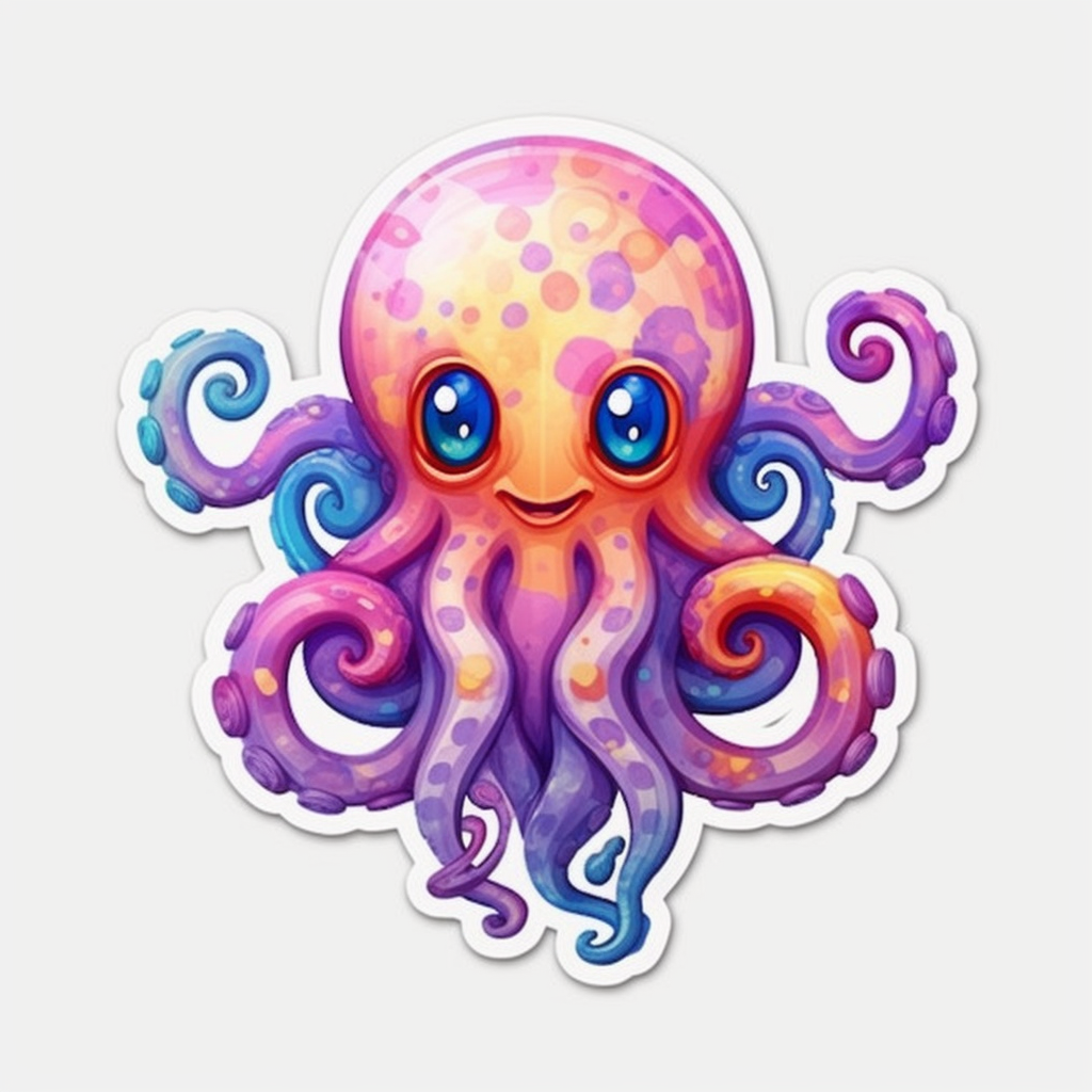 Friendly Octopus with wavy tentacles Vinyl Decal Sticker for Car, Laptop, Tumbler and more # 0011173