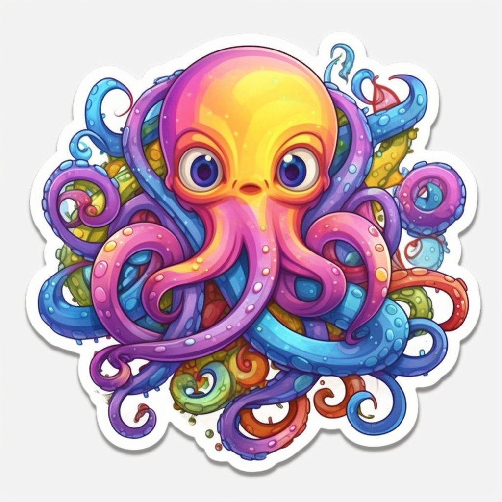 Friendly Octopus with wavy tentacles Vinyl Decal Sticker for Car, Laptop, Tumbler and more # 0011258