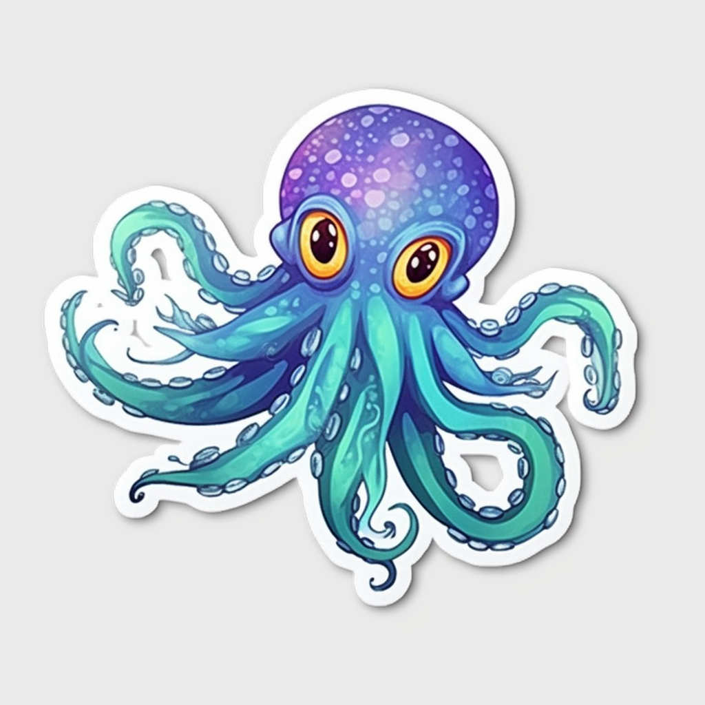 Friendly Octopus with wavy tentacles Vinyl Decal Sticker for Car, Laptop, Tumbler and more # 0011172