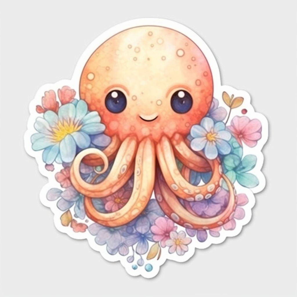 Friendly Octopus with wavy tentacles Vinyl Decal Sticker for Car, Laptop, Tumbler and more # 0011202