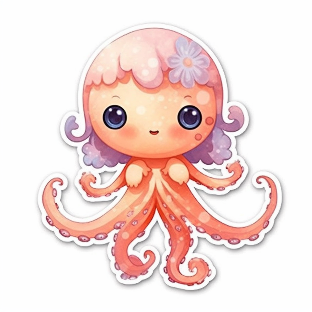 Friendly Octopus with wavy tentacles Vinyl Decal Sticker for Car, Laptop, Tumbler and more # 0011207