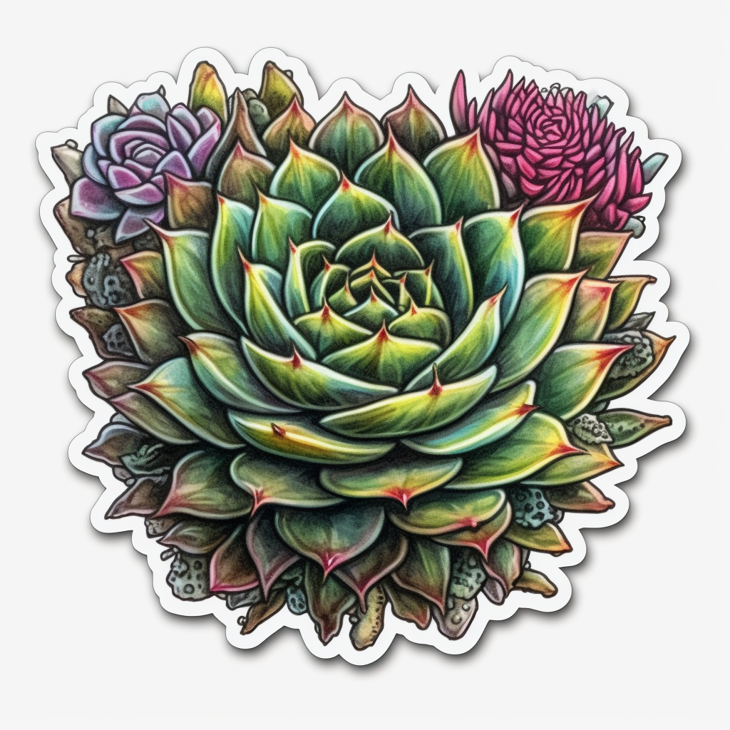 Sempervivum Succulent Vinyl Decal Sticker for Car, Laptop, Tumbler and more # 006650
