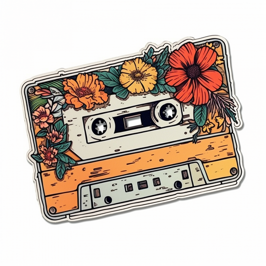 cassette tape flowers Vinyl Decal Sticker for Car, Laptop, Tumbler and more # 00317