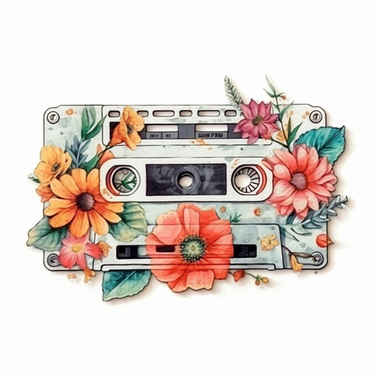 cassette tape flowers Vinyl Decal Sticker for Car, Laptop, Tumbler and more # 00318