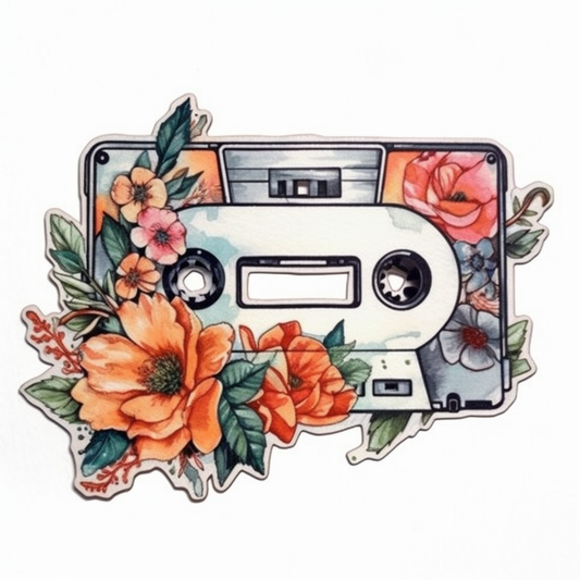 cassette tape flowers Vinyl Decal Sticker for Car, Laptop, Tumbler and more # 00320