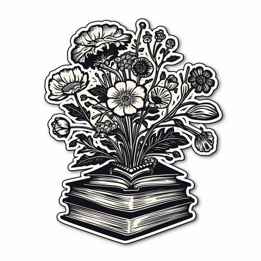 Flower Growing on a Book Vinyl Decal Sticker for Car, Laptop, Tumbler and more # 006971