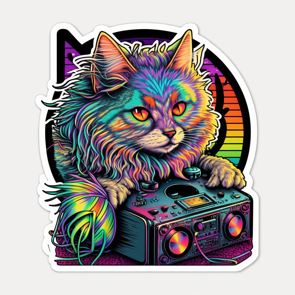 Cat DJ Heartcore Vinyl Decal Sticker for Car, Laptop, Tumbler and more # 002686