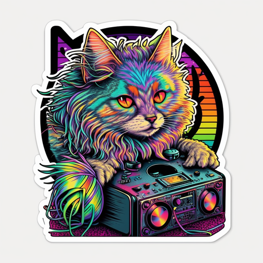 Cat DJ Heartcore Vinyl Decal Sticker for Car, Laptop, Tumbler and more # 002686